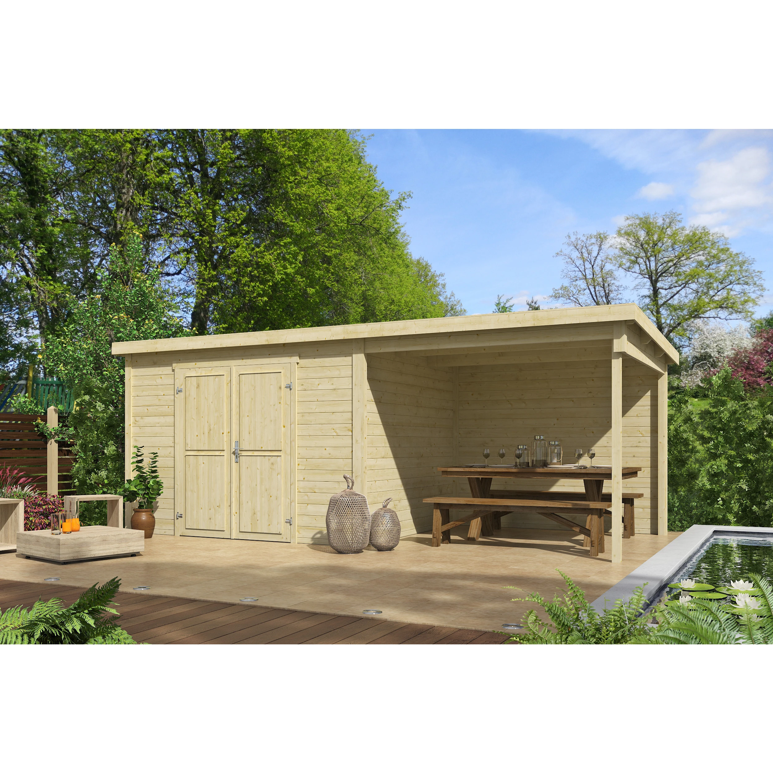 Outdoor Life Blokhut Kjeld met Overkapping 550 x 250 cm - Afbeelding 1